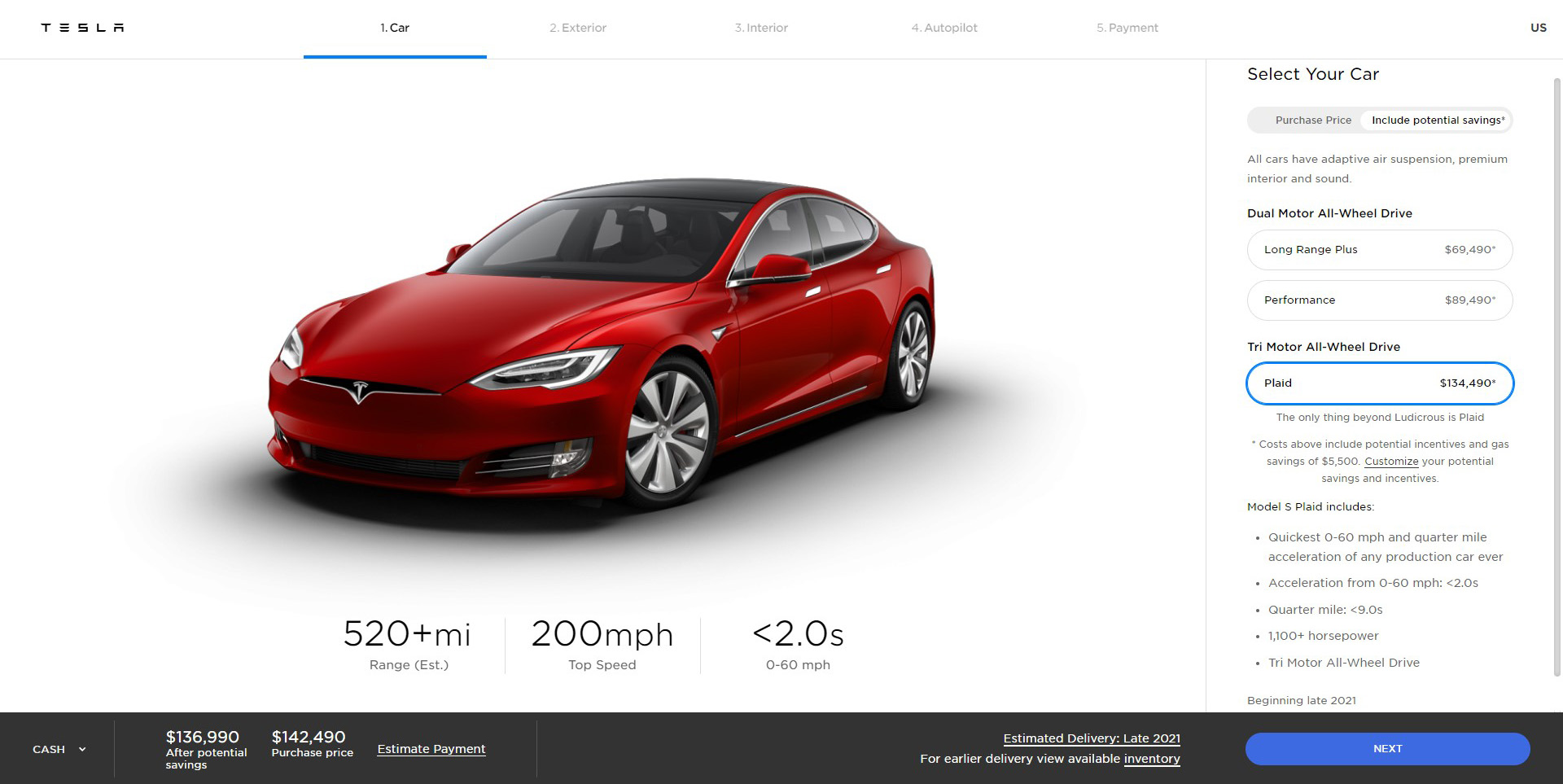 Tesla Model S Plaid revealed – 3 electric motors; 1,100 hp; 0-96 km/h